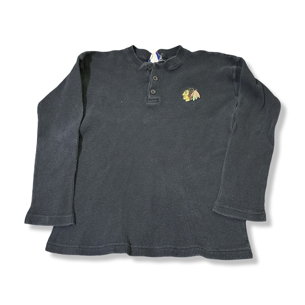 Vintage Chicago Blackhawks Black Thermal Long Sleeve Size Large 90s NHL